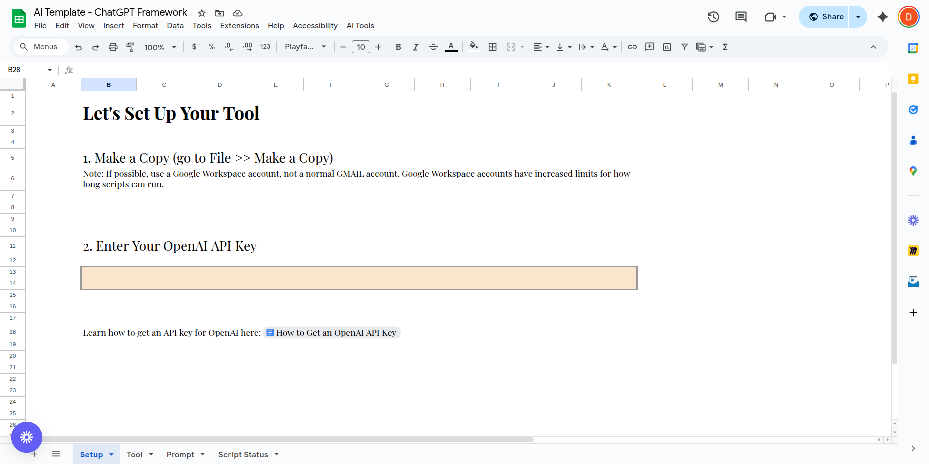 Google Sheets ChatGPT Framework
